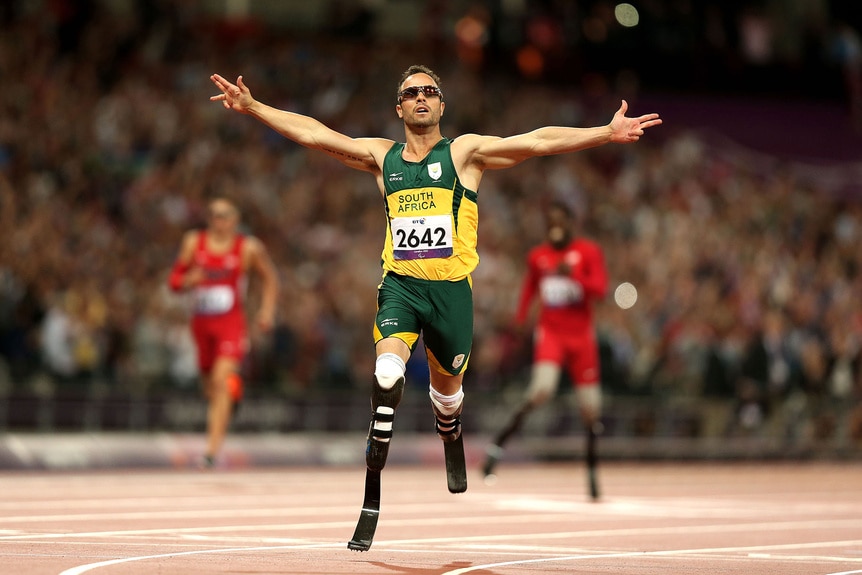 Oscar Pistorius runs a race during the 2012 Paralympic Games