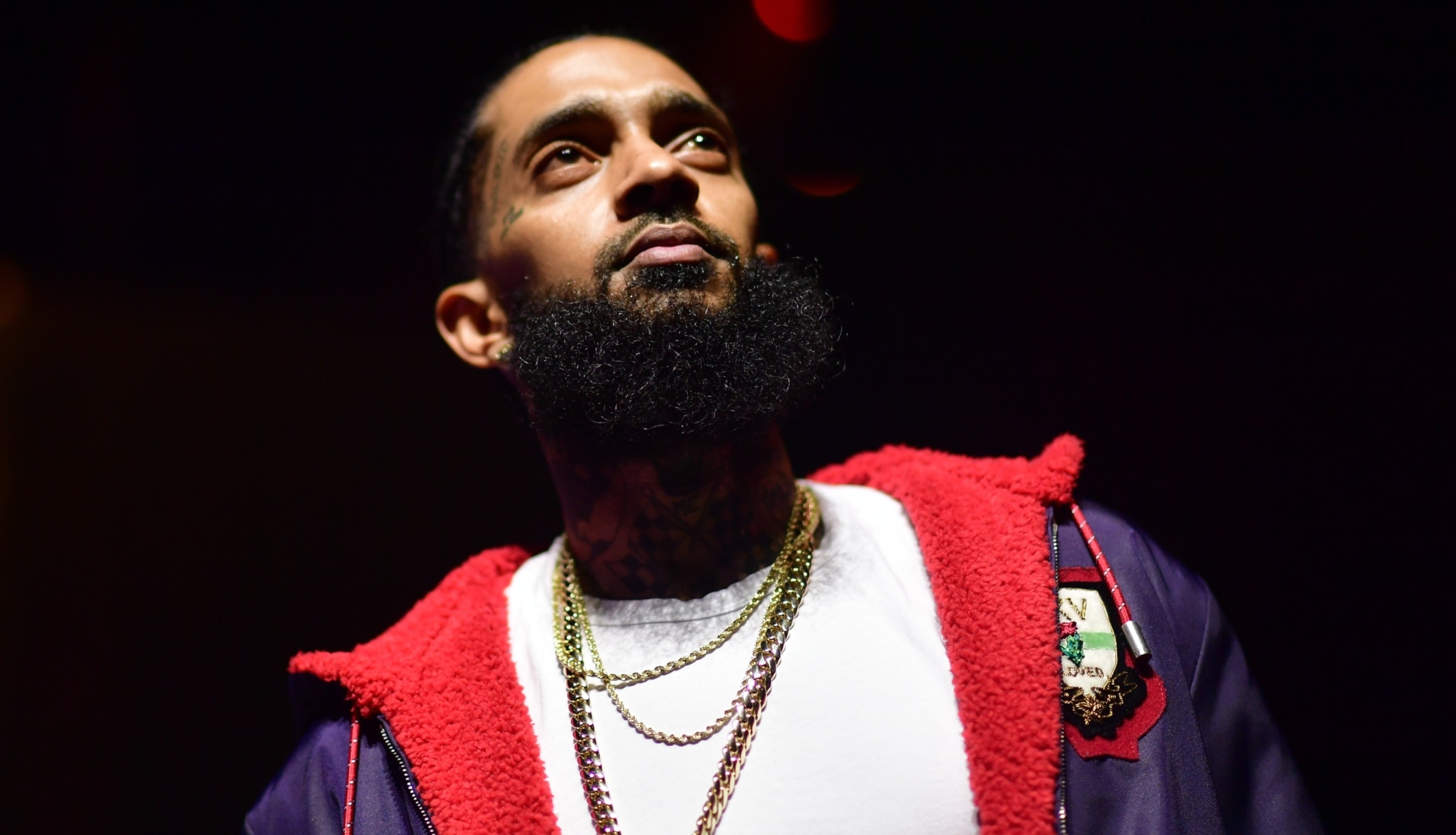Nipsey Hussle pictured at an Atlanta event in 2018