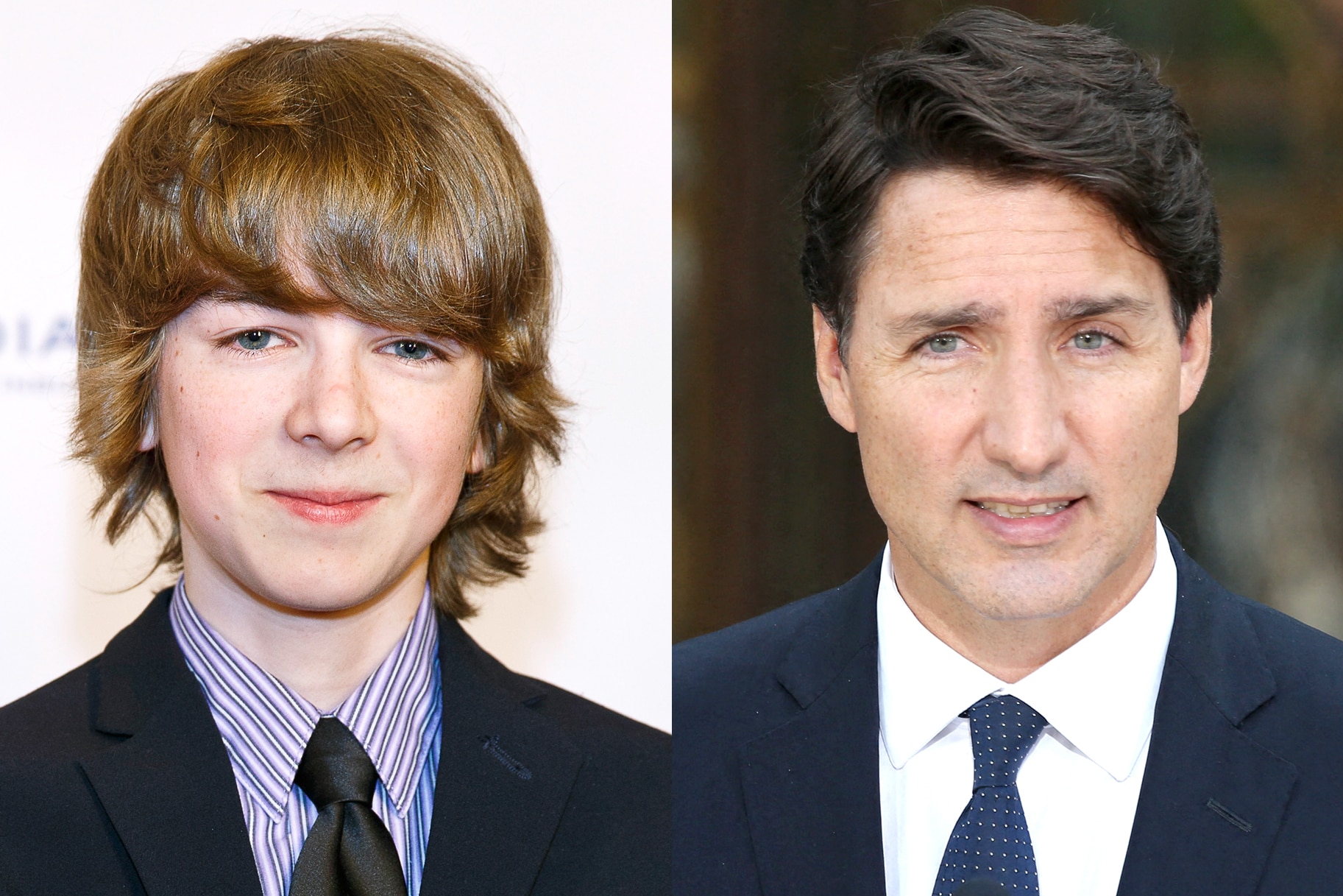 A split of Actor Ryan Grantham and Canada's Prime Minister Justin Trudeau