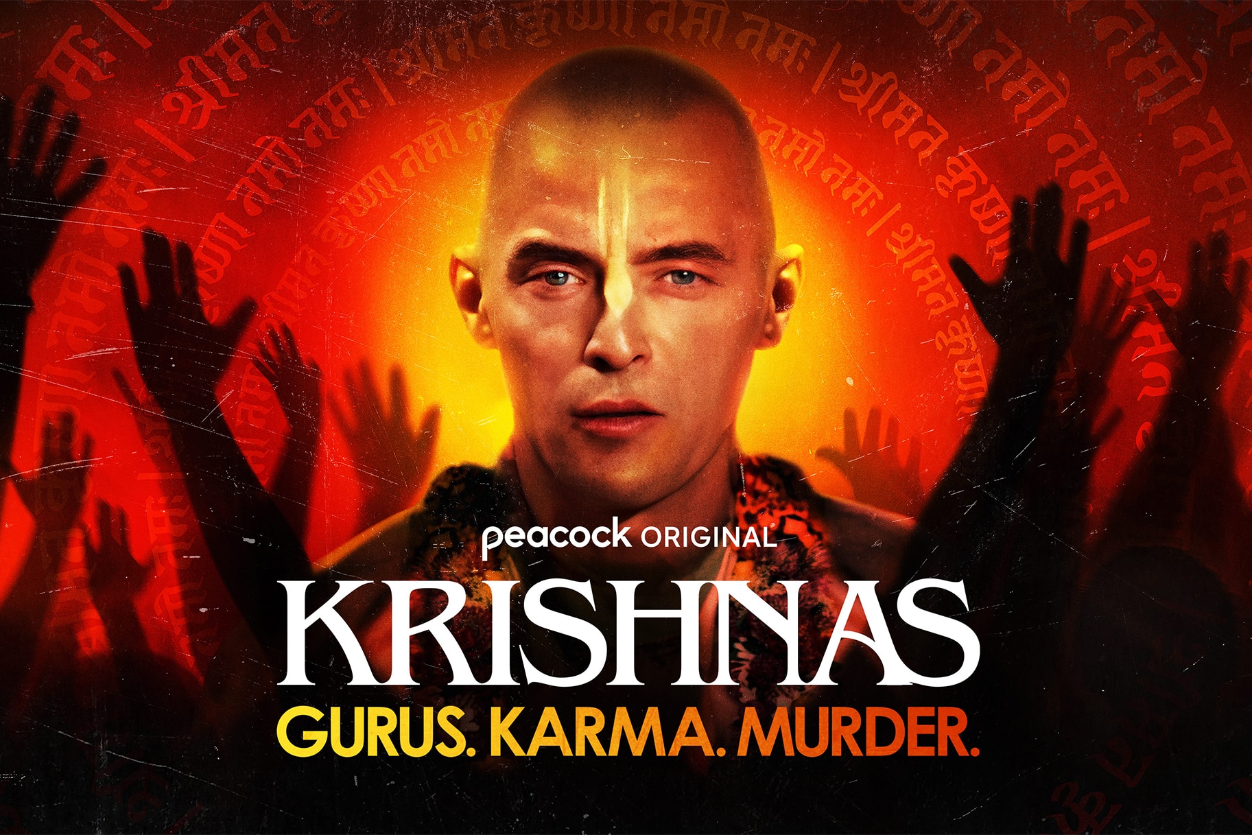 The show art for Krishnas: Gurus. Karma. Murder.