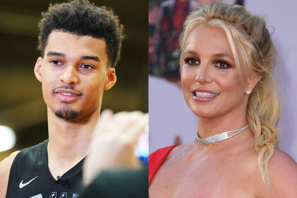Split images of Victor Wembanyama and Britney Spears.