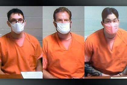 Christopher Burbank, Matthew Collins and Timothy Rankine appear on video during their arraignments