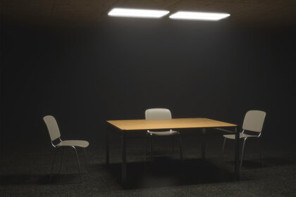 A view of an empty Interrogation Room