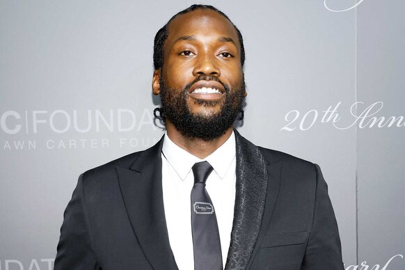 Meek Mill wears a black suit at the Shawn Carter Foundation 20th Anniversary Black Tie Gala