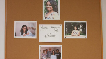 A board with victim Anna Knutson's photo on it