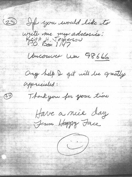 Keith Jeperson Letter 1 Happy Face Killer Spotlight