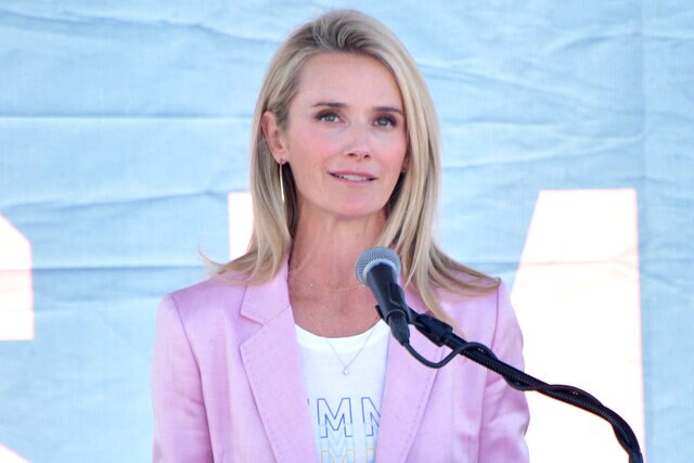 Jennifer Siebel Newsom speaks on stage at Women's March Foundation's National Day of Action!