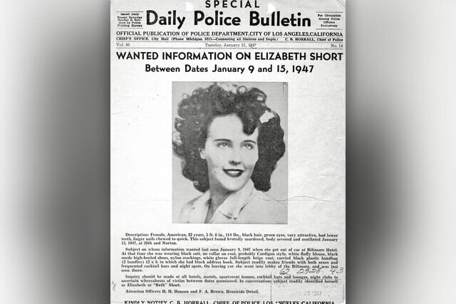 A Los Angeles Police Department flyer  asking for information on Elizabeth Short