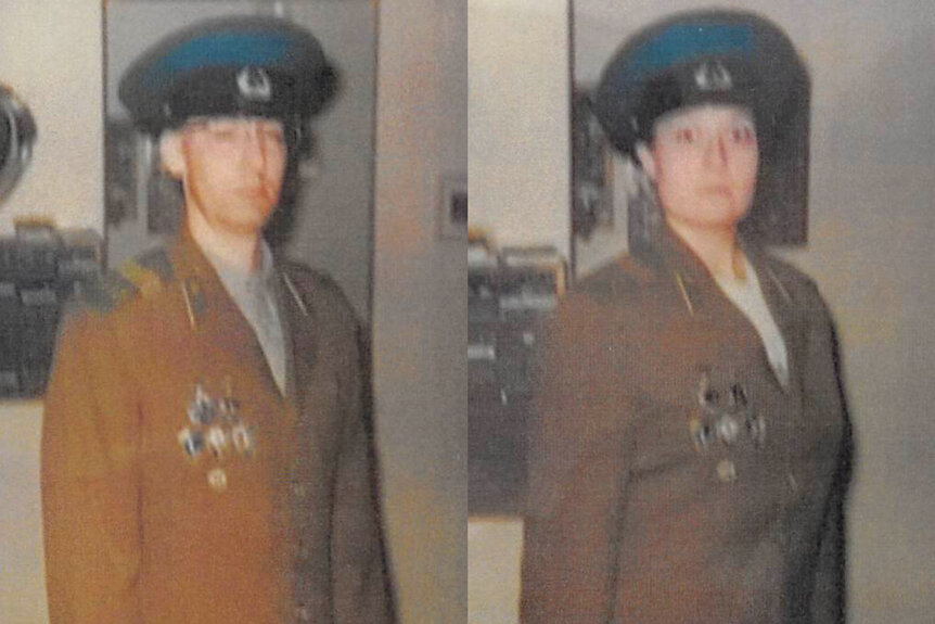 Handout photos of Walter Primrose and Gwynn Morrison in their KGB uniforms