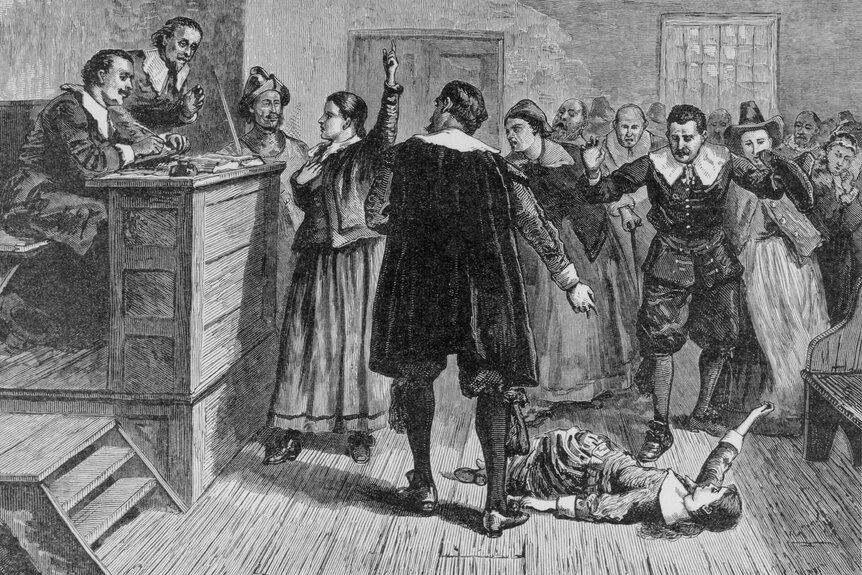 Engraving depicting the persecution of women accused of being witches