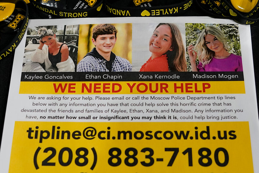 A flyer seeking information about the killings of four University of Idaho students