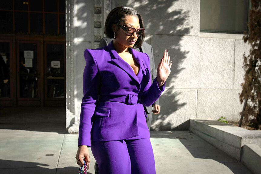 Megan Thee Stallion makes her way from the Hall of Justice to the courthouse
