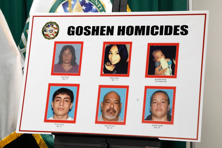 A poster of the victims of the Goshen homicide