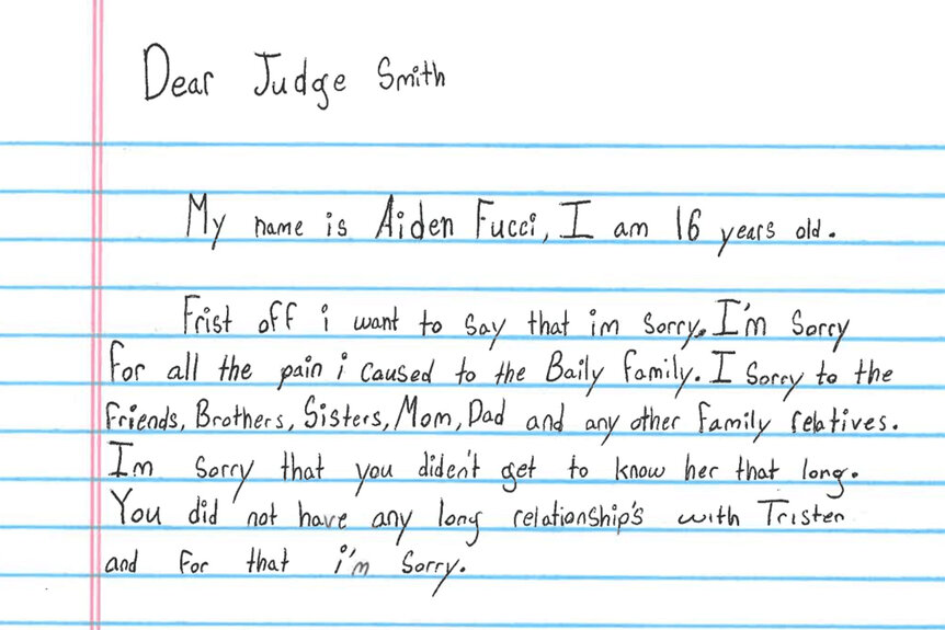 An apology letter by Aiden Fucci