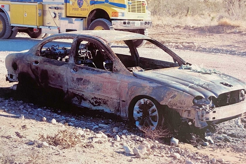 An Evidence Photo of a burned car on Sin City Murders episode 108